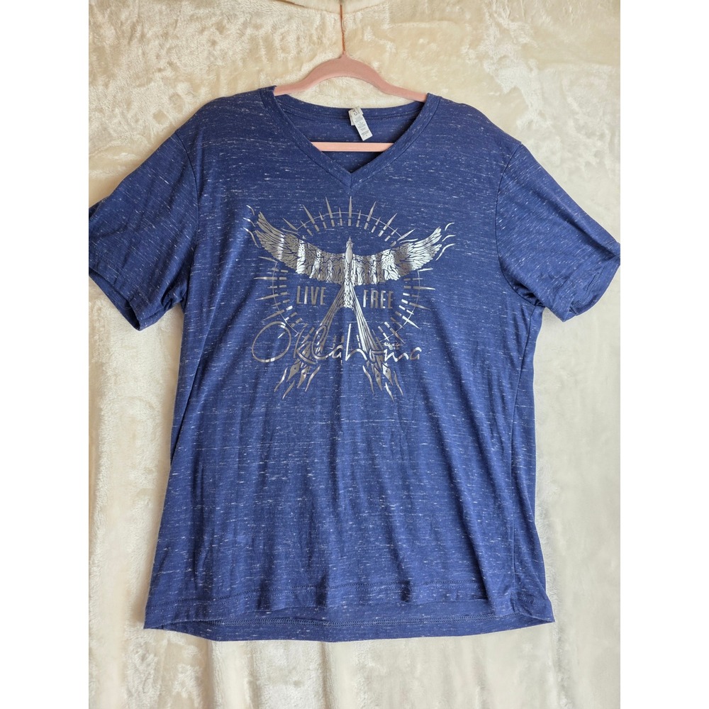 Bella Canvas Live Free Eagle Graphic V Neck T Shirt Womens Medium Heather‎ Blue